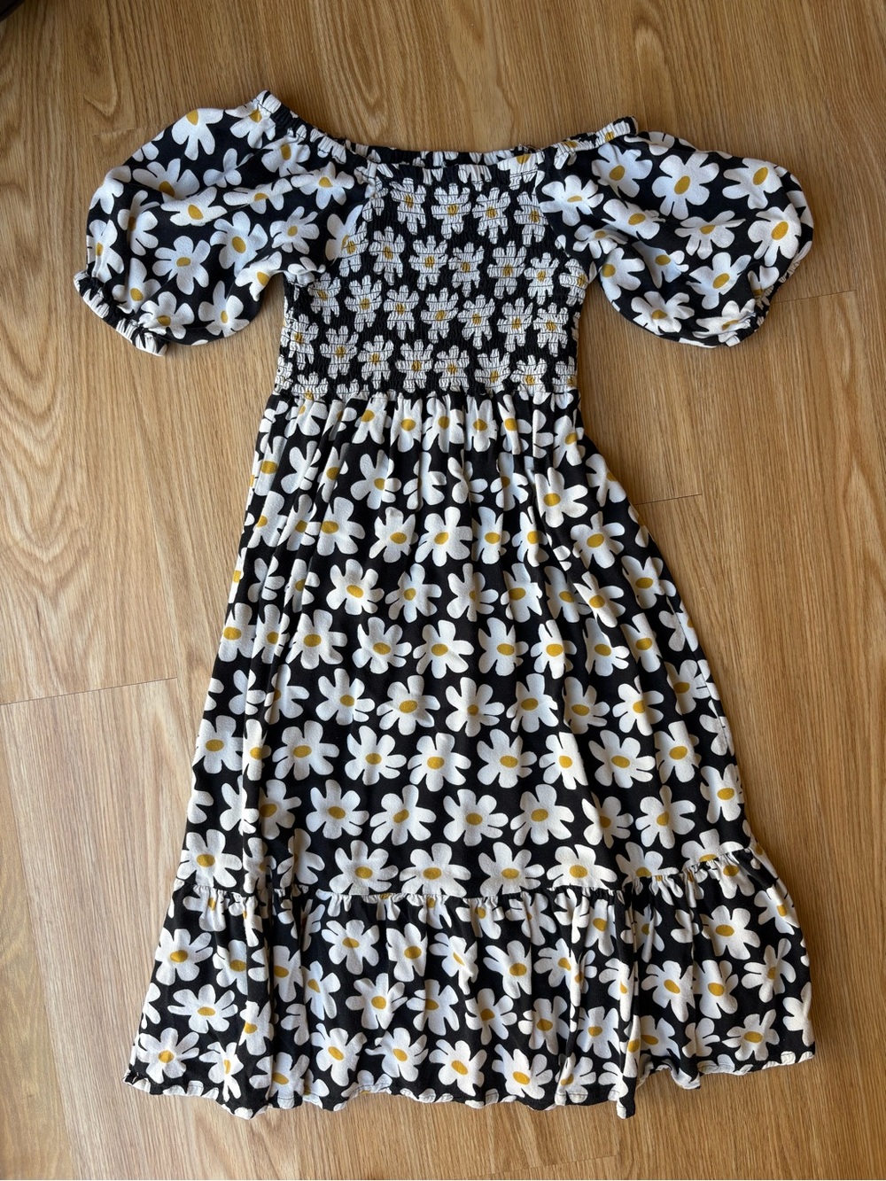 Jessica Simpson Black Daisy Puff-Sleeve Kids Dress
